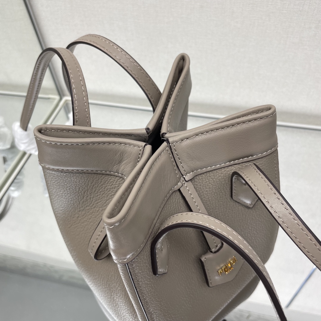 Fendi Mini Origami Leather Transformable Shoulder Bag Grey